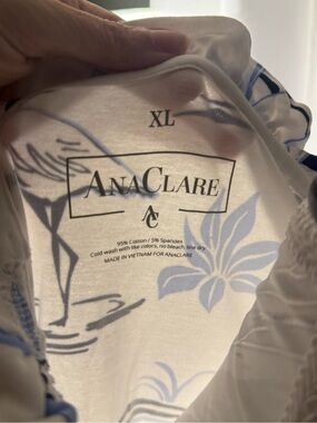 AnaClare XL Floral Swim Bottoms - White with Light Blue Print